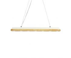 Relaxdays Lampadario, Lampada a Sospensione con 7 Luci Rotonde a LED, HLP 5 x 67,5 x 9,5 cm, Colore Naturale, Effetto Legno