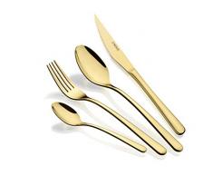 Monix Pisa Gold Set di posate da 24Â pezzi, finitura Lucida Lucida Oro, Acciaio Inox 18/10, Design contemporaneo, spessore 3Â mm