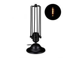 relaxdays Lampada da Tavolo, da Comodino, Sottile, in Metallo, Design Industrial Stile Moderno, E27, 33 x 13 cm, nero, 33 x 13 x 13 cm