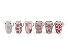 Villa DEste Home Tivoli 2191968 Red Confusion Set 6 tazzine con Manico, Gres