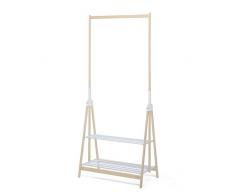 Foppapedretti Myhome Stand-Up Piantana Appendiabiti Pieghevole con Due Ripiani Porta Accessori in Alluminio Laccato Bianco, Naturale