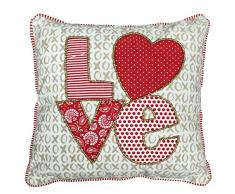 Penguin Home 3505 Splendido Cuscino Perfetto per San Valentino, Compleanno o Anniversario, 100% Cotone, Bianco/Rosso Patchwork Love, 31X31x1 cm