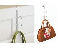 iDesign Organizer armadio, Appendi borse da armadio, Piccolo borse organizer in metallo con 3 ganci ideale anche per borse, sciarpe ecc., argento