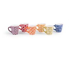 Excelsa Etnika Set 6 Tazzine caffÃ¨, Porcellana, Multicolore