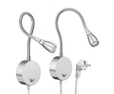 parlat LED Lampada da lettura/lampada da parete Han, braccio flessibile, cromo, interruttore, spina, bianca calda, 2 PZ