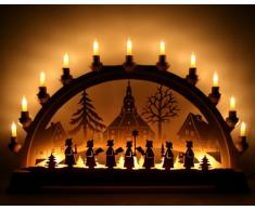 KWO Olbernhau 62003 - Soprammobile luminoso ad arco con figurine natalizie, soggetto: Chiesa con coristi, 65 x 40 cm