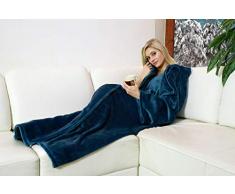 Walser 13679 Coperta coccolosa con maniche, coperta vivente, coperta in pile, blu 150x180cm