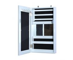 homcom Armadio Portagioie con Specchiera da Parete in Legno, Bianco, 31x56x8.5cm