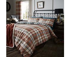 Catherine Lansfield Heritage Kelso CheckÂ âÂ Copripiumino e Federa per Cuscino Letto, 220Â x 160Â cm, Colore: Arancione