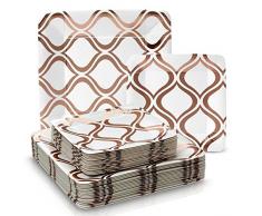 SERVIZIO DA TAVOLA MONOUSO 432 PZ | 216 Piatti | 216 Piattini da Insalata o Dessert | Piatti in Carta Pesante | per Matrimoni e Cene di Classe | Quadrato, Rosa Metallico â Collezione Marocco