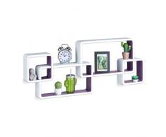 Relaxdays, Bianco-Viola 10021901_749 Mensole da Muro Cube, 4 Cubi da Parete, Design Moderno, Legno MDF, HxLxP: 42x104x10 cm