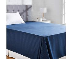 AmazonBasics - Lenzuolo sopra deluxe, in microfibra, a righe, 180 x 260 + 10 cm - Blu Navy