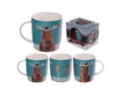 Puckator XMUG06 - Tazza Natalizia con Renna e Calze appese, Jan Pashley, in Porcellana, 9 x 12 x 9 cm