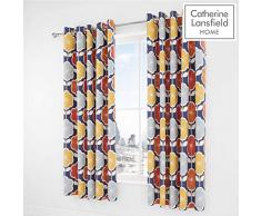 Catherine Lansfield Retro Floral Tende con Occhielli, Cotone, Marina Militare, W168cm (66) x D183cm (72)