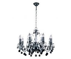 Elegante classico lampadario candela 8Â bracci nickelfarbiges metallo Sfere di Cristallo Nero in Vetro Trasparente Alto 107Â cm diametro 60Â cm soggiorno camera da letto grelles direktes luce esclud. 8Â * 60Â W E14