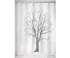 InterDesign Tree Tenda da doccia, Tenda per vasca da bagno con design ad alberi, Stabile tenda in poliestere 183,0 cm x 183,0 cm, Poliestere grigio