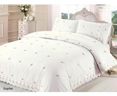 SOPHIE - Set di Biancheria da Letto Matrimoniale, in Poliestere e Cotone, Motivo Floreale con Pizzo Ricamato, Colore: Panna