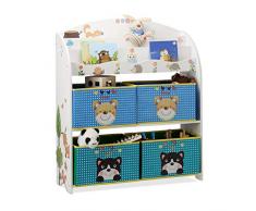 Relaxdays Scaffale per Bambini con Disegno Animali, Porta-Giochi, Tessuto, Multicolore, HxLxP: 99 x 87 x 29,5 cm
