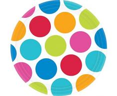 amscan International - Set di 8 Piatti di Carta a Pois, 26,6 cm, Multicolore