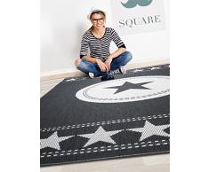 benuta Essenza Star - Tappeto in Fibra Sintetica, per Interni ed Esterni, 120 x 170 cm, Fibra Sintetica, Nero, 120 x 170 cm