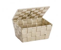 Wenko Adria - Cestino portaoggetti con coperchio, in polipropilene, 19 x 10 x 14 cm, Plastica, beige, 19 x 10 x 14 cm