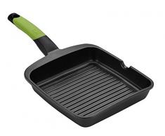 BRA Prior - Bistecchiera Grill, in Alluminio Pressofuso con Rivestimento Antiaderente Teflon Classic con Righe 28Â Cm Nero