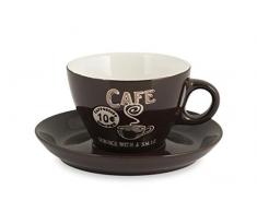 Home Smile CafÃ¨ Servizio Tazze Cappuccino, con Piatto, Gres, Marrone, 4 Pezzi