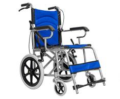 Carrozzina Pieghevole Per Disabili Sedia a Rotelle A Spinta Assistita Con Leva Freno, Ruote in PU / PVC, Telaio In Alluminio a Doppia Crociera, Tasca Portaoggetti, 86 x 58 x 93 cm Portata 150 kg, Blu