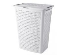Sundis Portabiancheria Country effetto rattan â robusto portabiancheria bianco in plastica, 50 litri â cesto per la biancheria leggero molto aerato â facile da pulire - 45 x 33.8 x 57.5 cm - bianco