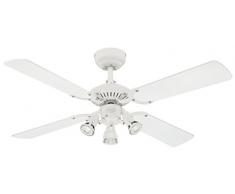 Westinghouse Princess Euro - Ventilatore a Soffitto per interni con kit luce, Finitura bianca con lame reversibili, Tre faretti, Bianco / Faggio 105 cm