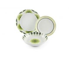 Excelsa Lhasa Natural Servizio Piatti da 18 Pezzi, Porcellana, Verde