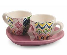 Villa dâEste Home Tivoli Cartagena Set 2 Tazzine con Vassoio Cuore, Ceramica, Multicolore, 3 unitÃ 