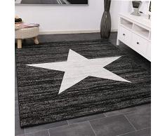 Vimoda Tappeto a Pelo Corto, Design a Stella, Nero Screziato, 80 x 150 cm