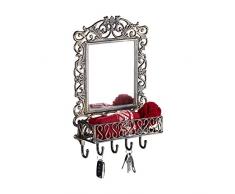 Relaxdays Appendiabiti da Parete con Specchio, 5 Ganci, Stile Rustico Antico, Ghisa, Bronzo, 52 x 34 x 12,5 cm