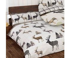 Stag Tartan Controllato Animali Trapunta Copripiumino e 2Â Federa Set di Biancheria da Letto, Naturale/Multicolore, Natural/Multi-Colour, King