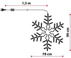 Fiocco di neve 78 x 90 cm in tubo luminoso, 288 led bianco freddo, effetto flashing, decorazioni natalizie, fiocco di neve luminoso, addobbi di Natale