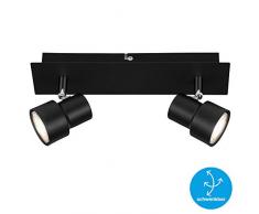 Briloner Leuchten Faretto da soffitto a LED, 2 luci, Girevole, 2 x GU10, 5 Watt, 460 Lumen, 3.000 Kelvin, Nero