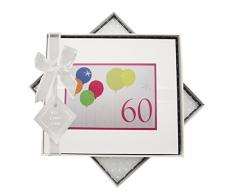 WHITE COTTON CARDS-Guest Book per Il 60Â° Compleanno, con Neon, Palloncini, Colore: Bianco