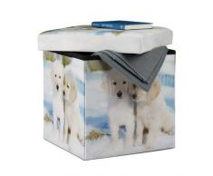 Relaxdays 10022871_491 Pouf Contenitore Scatola Portaoggetti Similpelle Motivo Cani Sgabello Pieghevole HLP: 38 x 38 x 38 cm Colorato
