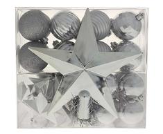 WeRChristmas - Set di decorazioni natalizie, 42 pezzi tra cui palline, punta per albero di Natale e ghirlanda argento