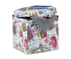 Relaxdays 10022871_469 Pouf Contenitore Scatola Portaoggetti Similpelle Motivo Londra Sgabello Pieghevole HLP 38 x 38 x 38 cm Colorato