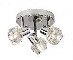 Lighting Collection - Lampadario tradizionale a 3 luci, rotondo, G9, con paralumi in vetro, cromato