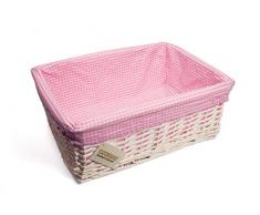 woodluv Elitehousewares - Cestino Grande in Vimini, Rivestito in Tessuto, Colore: Bianco