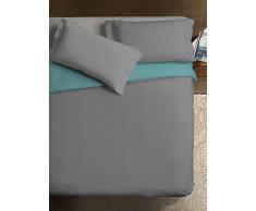 Ipersan Parure Copripiumino Double Color Singolo, 100% Cotone, Variante Grigio/Verde Acqua