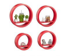 Relaxdays 10021816_47 Set 4 Mensole da Parete, Decorative, Legno MDF, CapacitÃ di Carico 8 kg, Aperte, Rosso