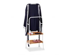 Relaxdays Servo Muto con Rotelle, Attaccapanni Mobile con 2 Ripiani, in Metallo & bambÃ¹, HxLxP: 129 x 42 x 32 cm, Bianco