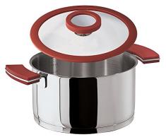 Sambonet 12 OClock Casseruola Alta 2 Maniglie, con Coperchio, Acciaio Inossidabile, Rosso, 28 cm, 2 unitÃ 