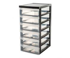 Iris Ohyama, Torre di stoccaggio , organizzatore, 6 cassetti da 7 L, con ruote, cassetti trasparenti, ufficio, bagno, soggiorno - Design Chest DC-360 - Nero