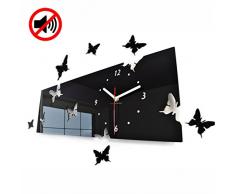 FLEXISTYLE Grande Orologio da Parete Salotto Moderno Farfalle Orizzontale Nero Decorativo Silenzioso 20 x 60 cm