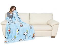 Kanguru Plaid Snoopy Celeste coperta in soffice pile, dimensioni 130x170cm, calda ed elegante.